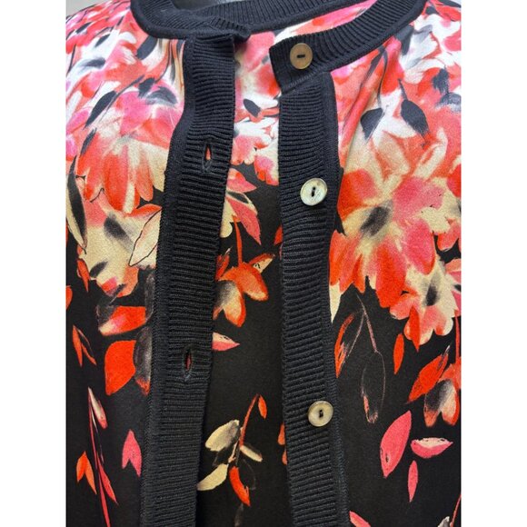 St. John Twin Sweater Set Black & Red Floral Print S/M 2p - Picture 8 of 10